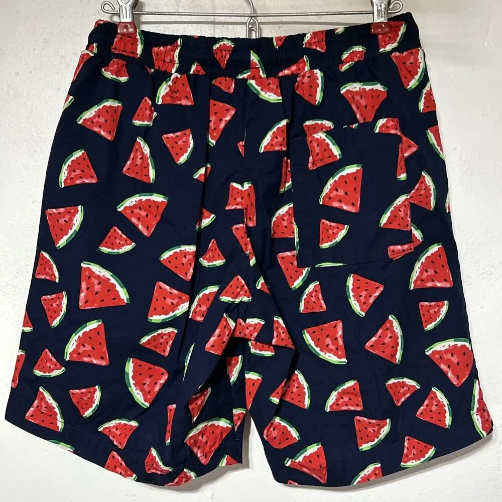 Jogal Watermelon Mens Shorts Sz Medium Navy Blue Red Drawstring Elastic Hawaiian